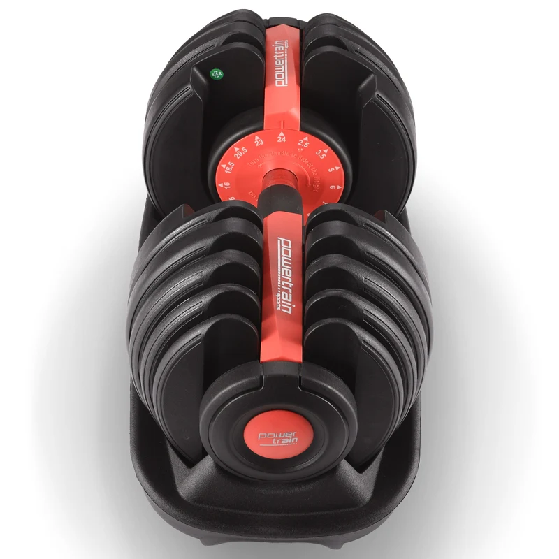 Powertrain 24kg Adjustable Dumbbell Home Gym Exercise Weights Free Workout (Red)