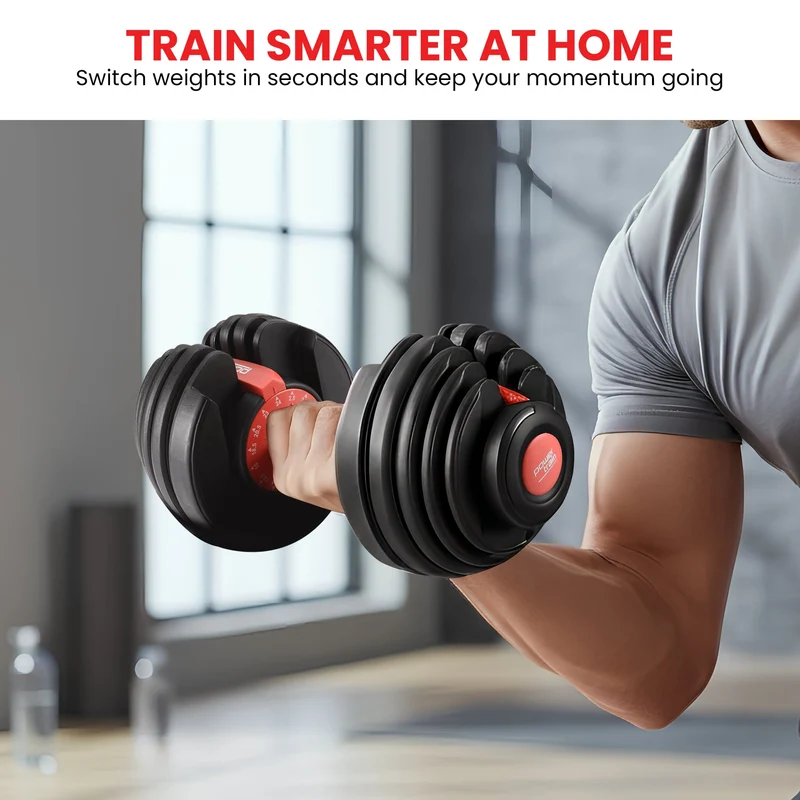 Powertrain Adjustable Dumbbells Set Home Gym Exercise Free Weights 48kg with Stand (Red)