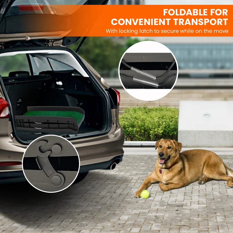 Furtastic Foldable Dog Ramp with Non Slip Synthetic Grass Lightweight Plastic Portable Pet Ramp for Car SUV